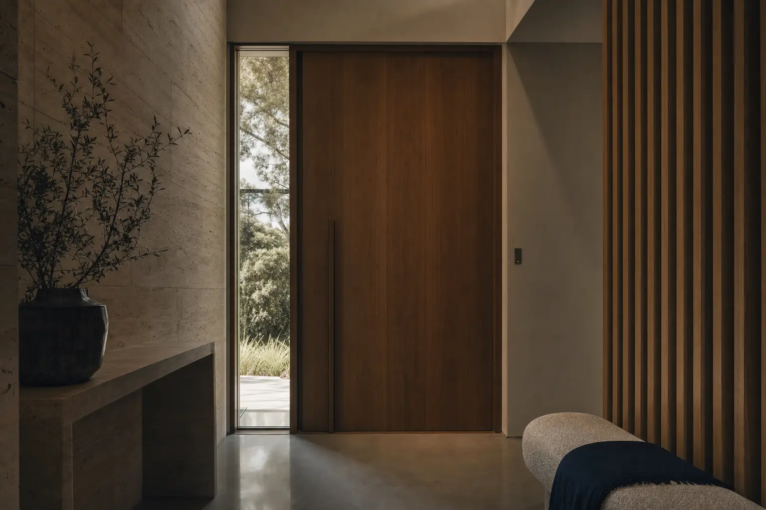 Hall de entrada com a porta fechada e as luzes apagadas